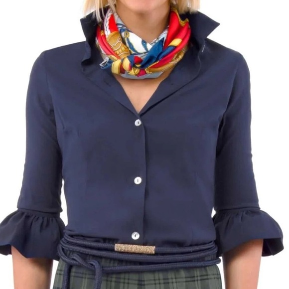 Gretchen Scott Small button down. 3/4 bell sleeve. Fitted - Picture 3 of 12